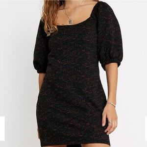 Free people black puff sleeve sunset mini dress